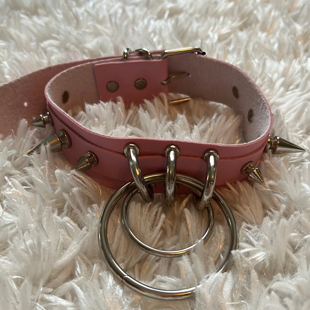 Pink spiky emo choker